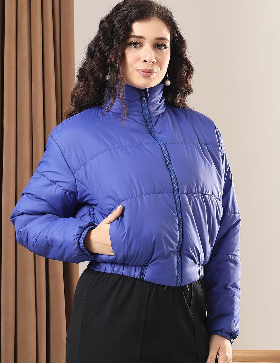 Kotty Women Mock Collar Solid Casual Puffer Insulator Jacket