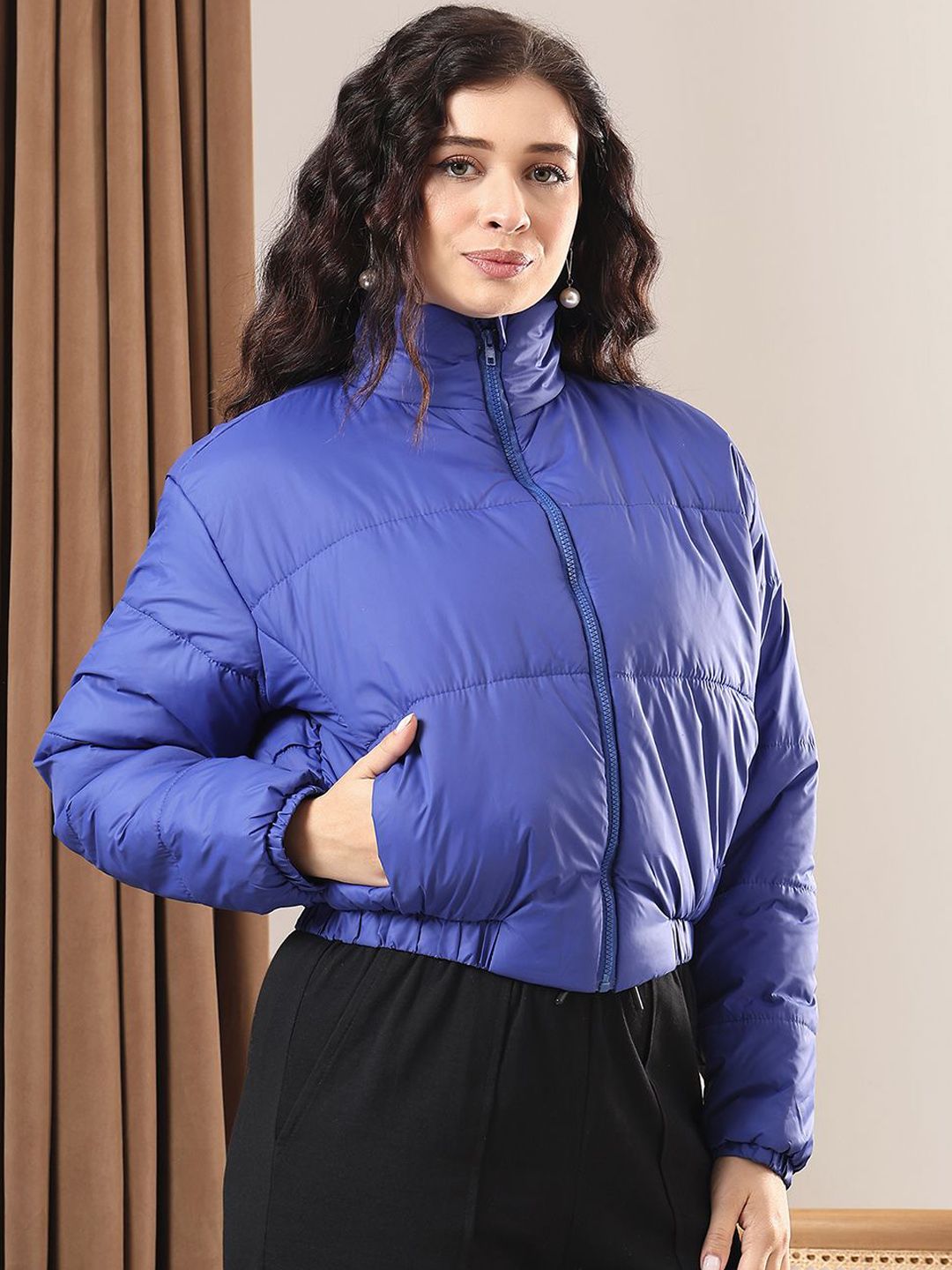Kotty Women Mock Collar Solid Casual Puffer Insulator Jacket