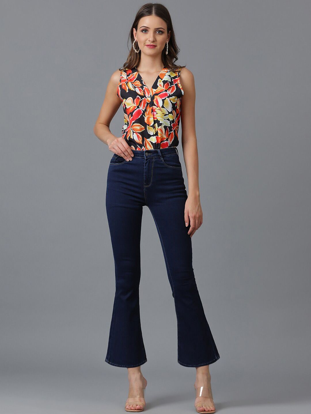 Kotty Black Floral Printed Crepe Top