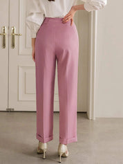 Kotty Women Pink Relaxed Straight Leg Straight Fit High-Rise Trousers