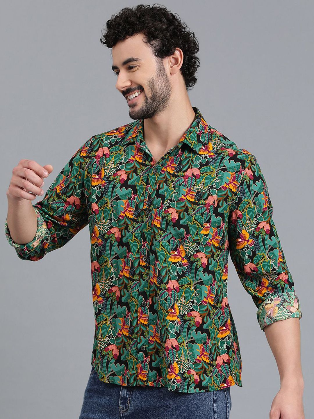 Kotty New Relaxed Fit Floral Printed Spread Collar Casual Shirt