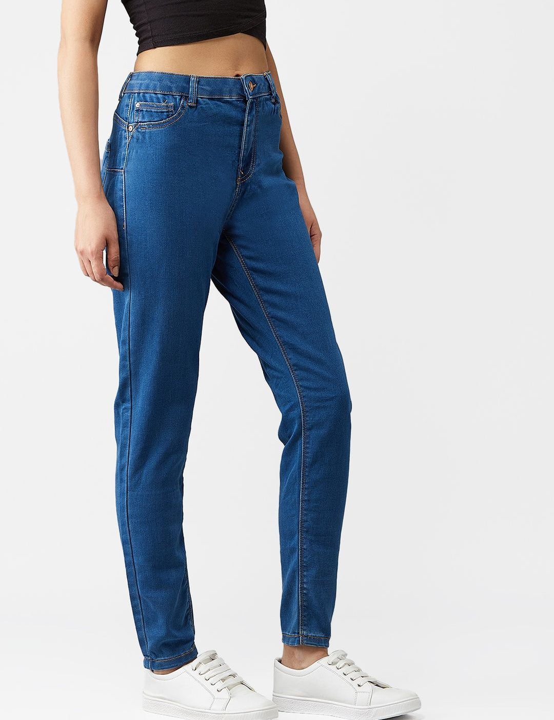 Kotty Women Blue Boyfriend Fit High-Rise Clean Look Jeans