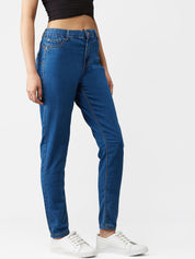 Kotty Women Blue Boyfriend Fit High-Rise Clean Look Jeans