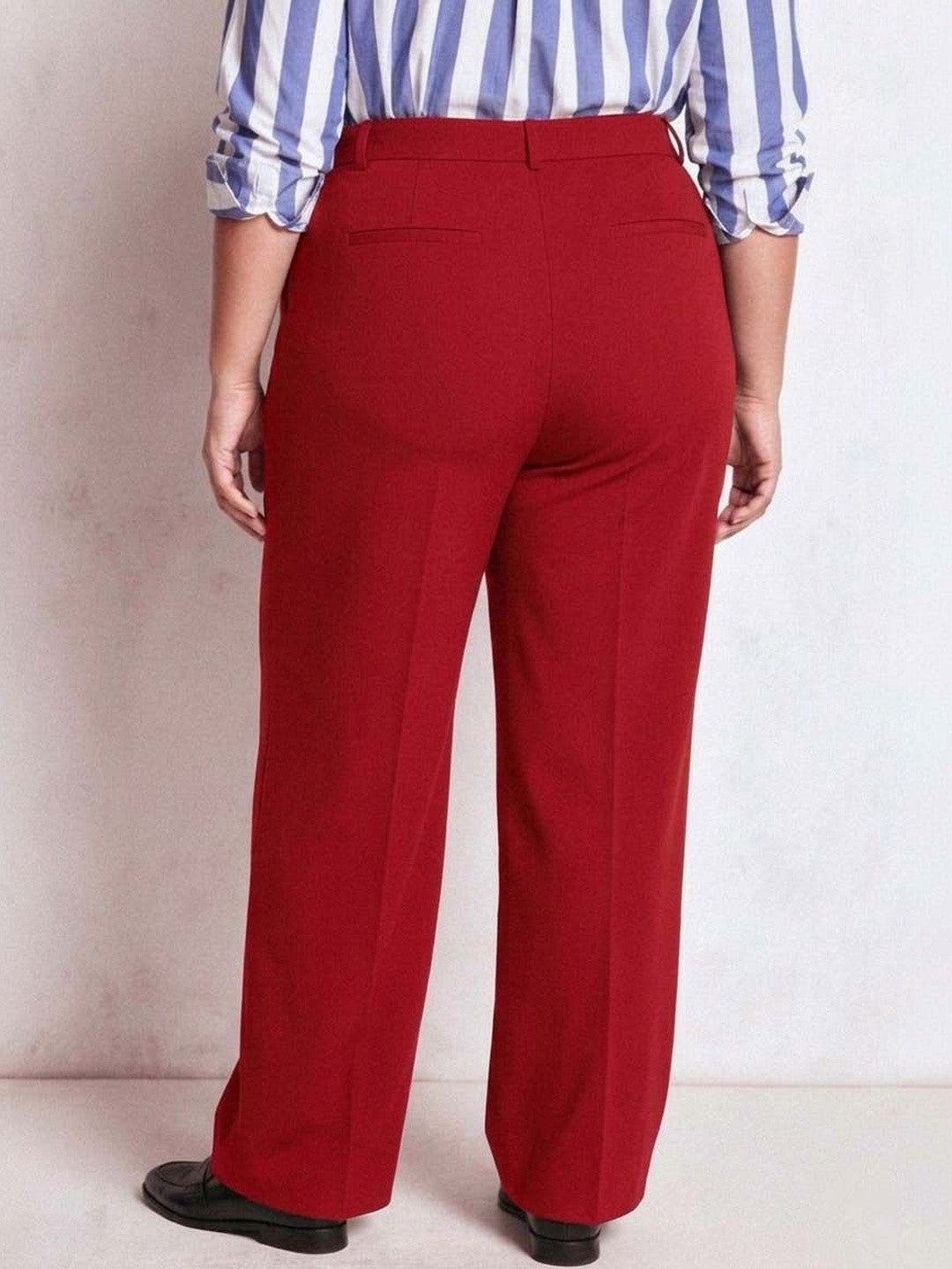Red Wide Leg High-Rise Pants for Women – Elegant Solid Design | Kotty