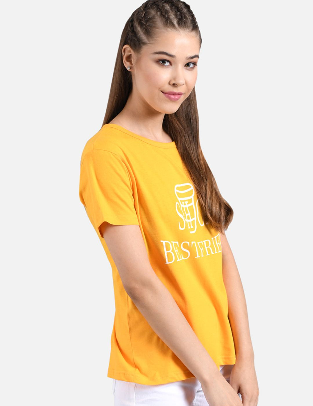 Kotty Women Yellow Printed Round Neck T-shirt