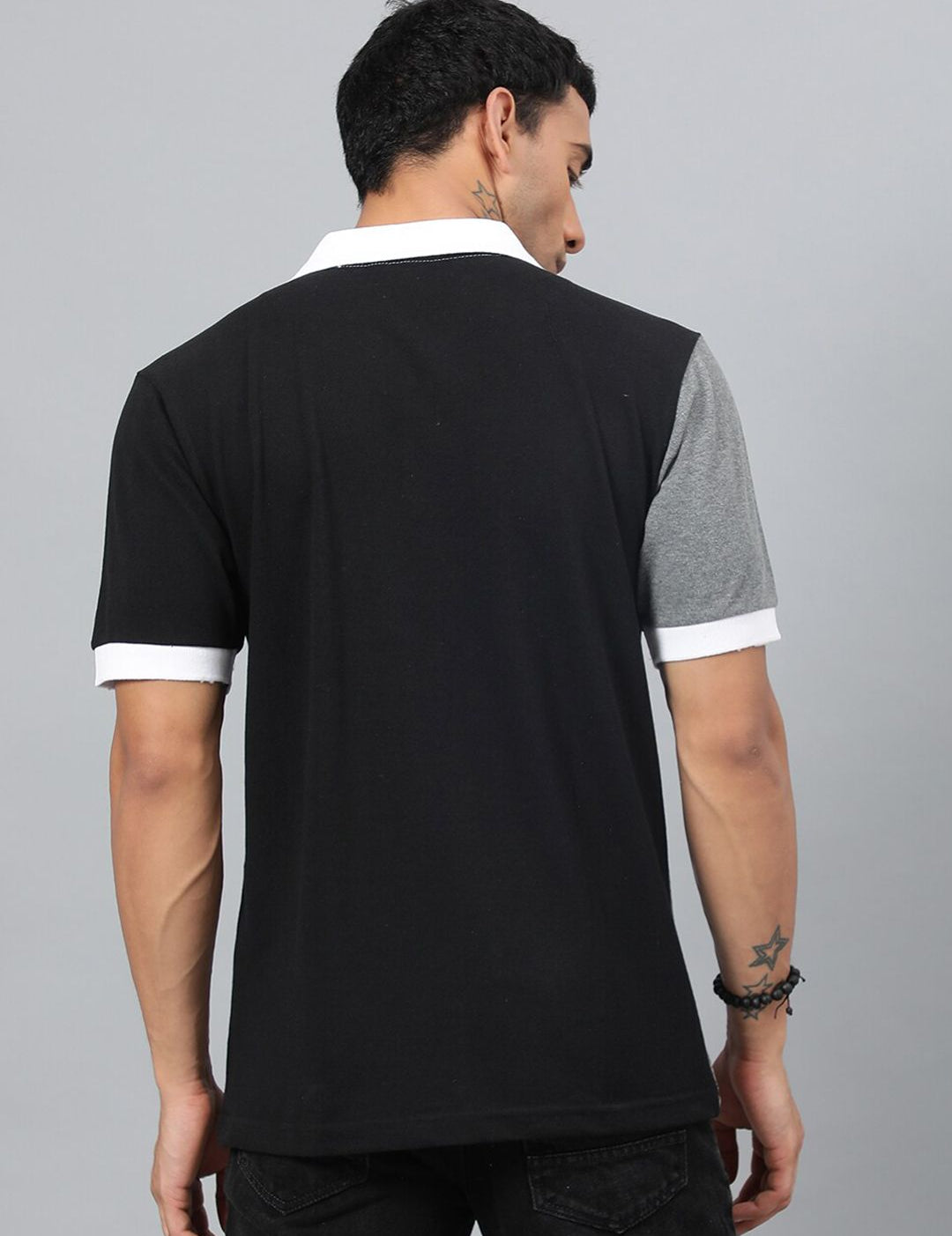Kotty White & Grey Colourblocked Polo Collar T-shirt