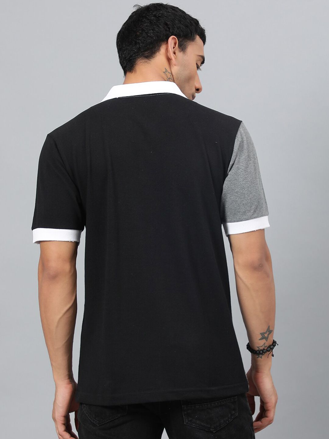 Kotty White & Grey Colourblocked Polo Collar T-shirt