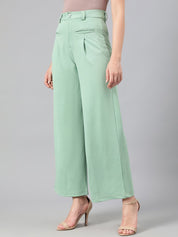 Kotty Women Green Relaxed Straight Leg Fit High-Rise Easy Wash Pleated Parallel Trousers