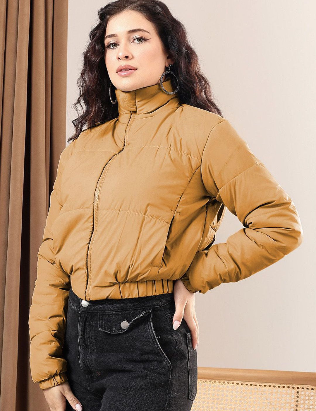Kotty Women Mock Collar Solid Casual Insulator Puffer Jacket