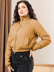 Kotty Women Mock Collar Solid Casual Insulator Puffer Jacket