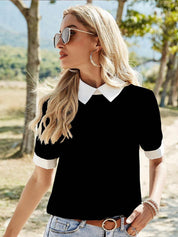Kotty Black Shirt Collar Regular Top