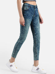Kotty Women Blue Skinny Fit Mid-Rise Bleached Jeans