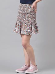 Kotty Grey Floral Printed A-line Skirt