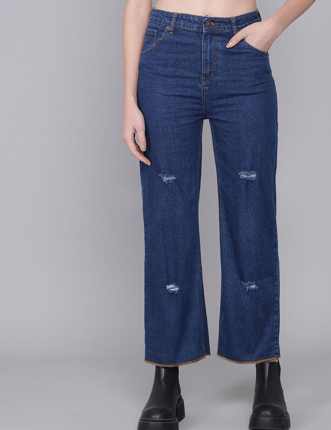 Kotty Women Blue Flared High-Rise Mildly Distressed Jeans