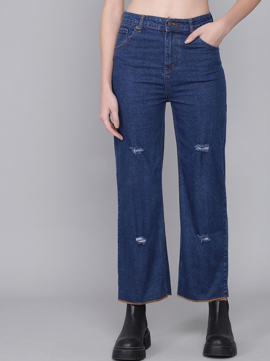 Kotty Women Blue Flared High-Rise Mildly Distressed Jeans