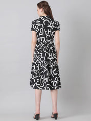 Kotty Black & White Typography Printed Shirt Style Midi Dress