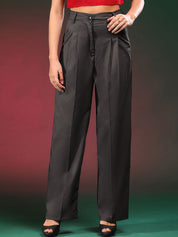 KOTTY BIZwear Women Relaxed Straight Fit Mid-Rise Easy Wash Pleated Parallel Trousers