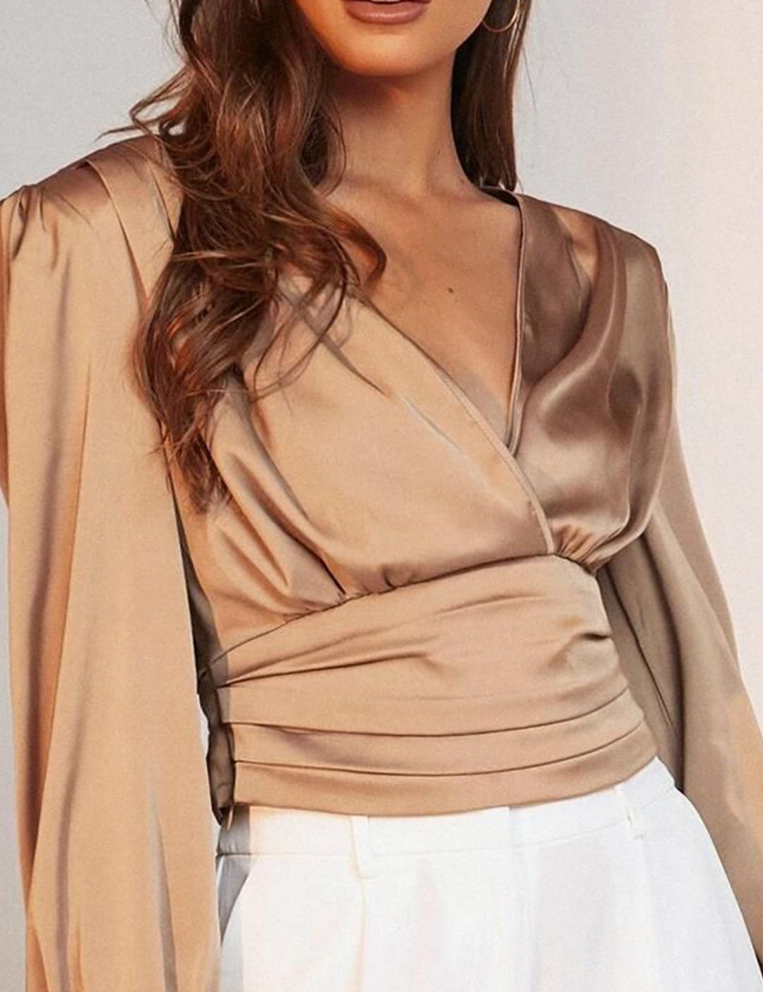 Kotty V-Neck Ruched Solid Wrap Top