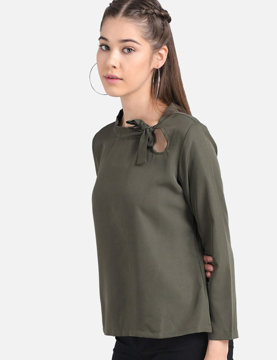 Kotty Women Green Solid Pure Cotton Top
