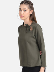 Kotty Women Green Solid Pure Cotton Top