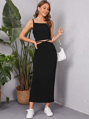 Kotty Ribbed Shoulder Strap Top & Skirt 