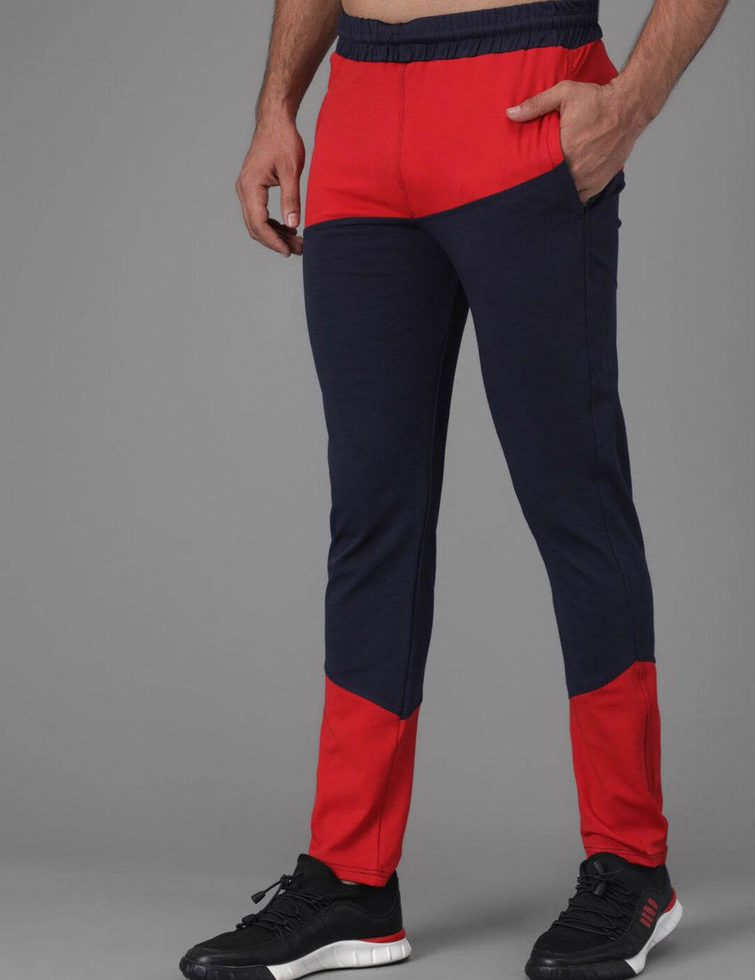 Kotty Men Navy Blue & Red Colourblocked Track Pants