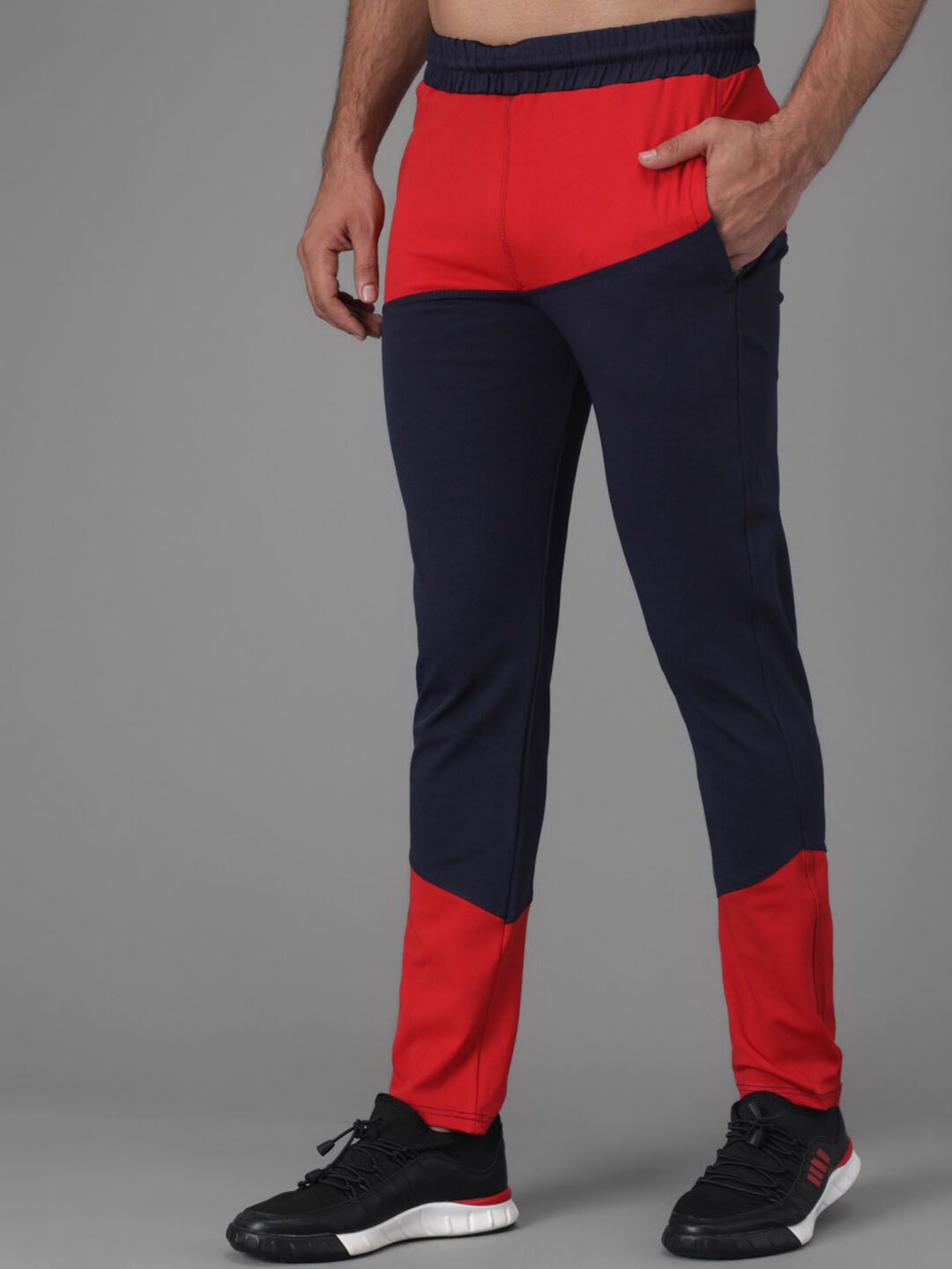 Kotty Men Navy Blue & Red Colourblocked Track Pants