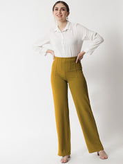 Kotty Women Brown Relaxed Straight Fit High-Rise Easy Wash Pleated Trousers