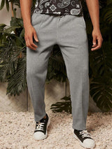 Kotty Men Grey Solid Mid-Rise Track Cotton Pants