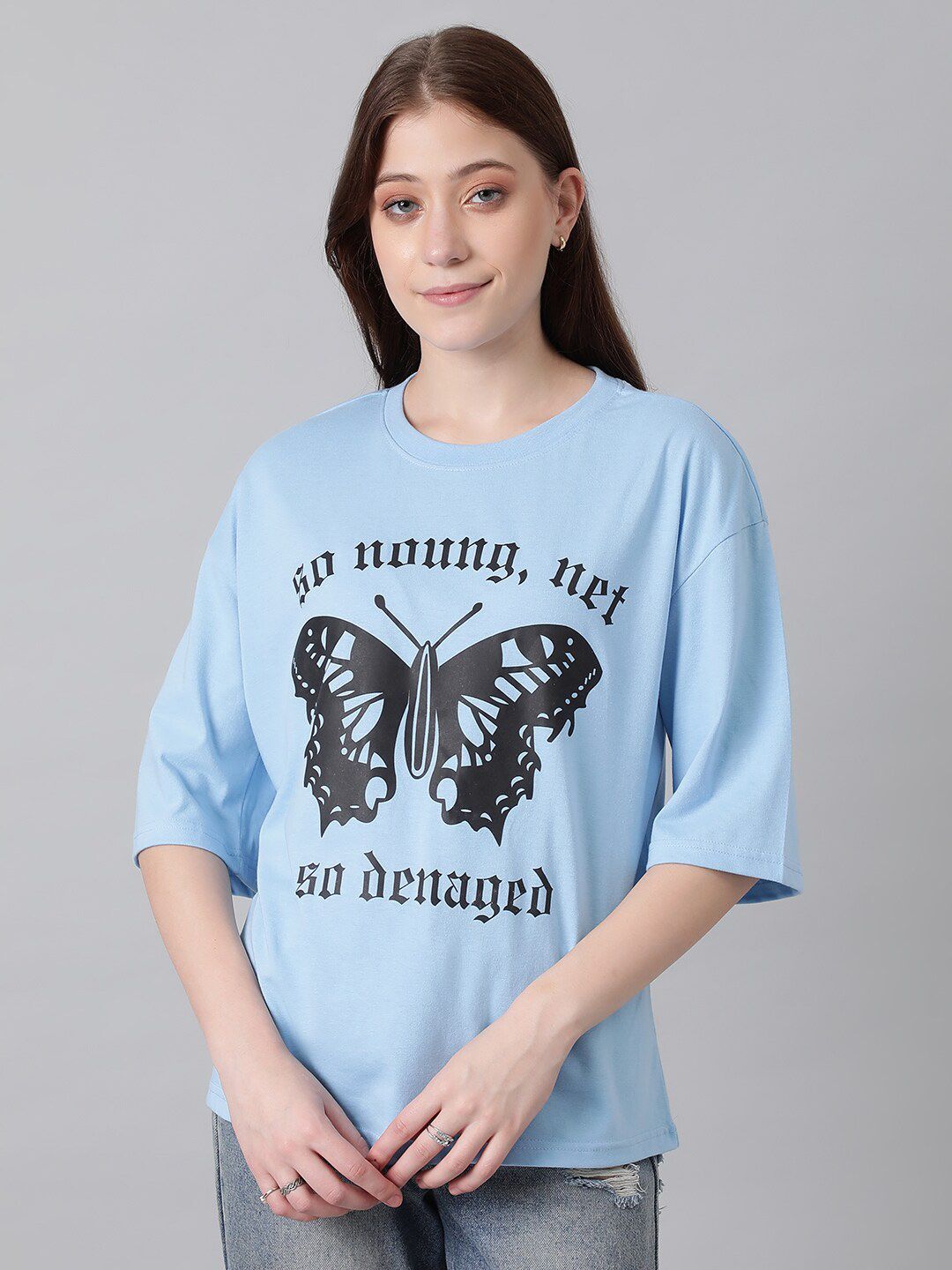 Kotty Graphic Printed Round Neck Oversized T-shirt