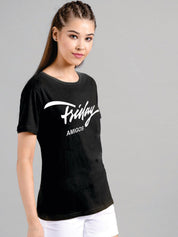 Kotty Women Black Printed Round Neck T-shirt