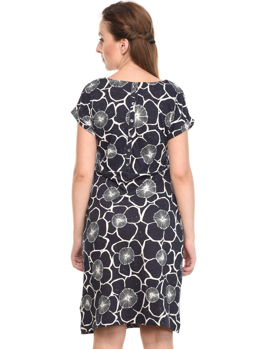 Kotty Floral Printed Boat Neck Extended Sleeves A-Line Dress
