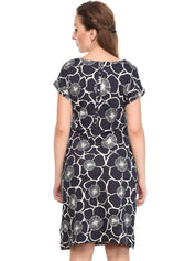 Kotty Floral Printed Boat Neck Extended Sleeves A-Line Dress