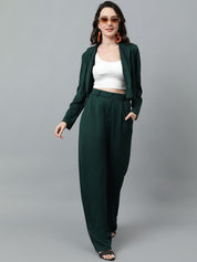 KOTTY BIZwear Green Notched Lapel Collar Blazer & Mid Rise Trouser