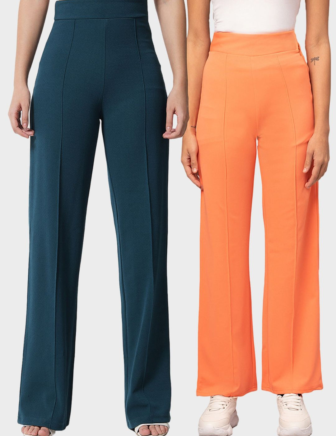 Kotty Women Pack Of 2 Relaxed Straight Leg Easy Wash Straight Fit Parallel Trousers