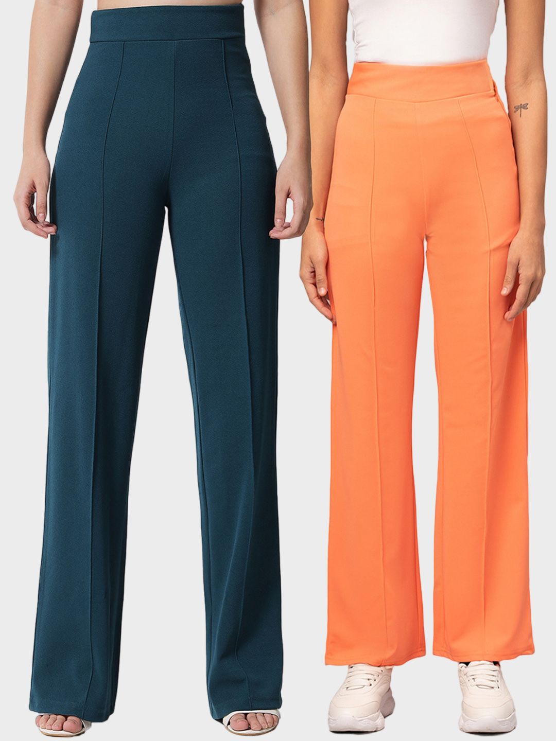 Kotty Women Pack Of 2 Relaxed Straight Leg Easy Wash Straight Fit Parallel Trousers