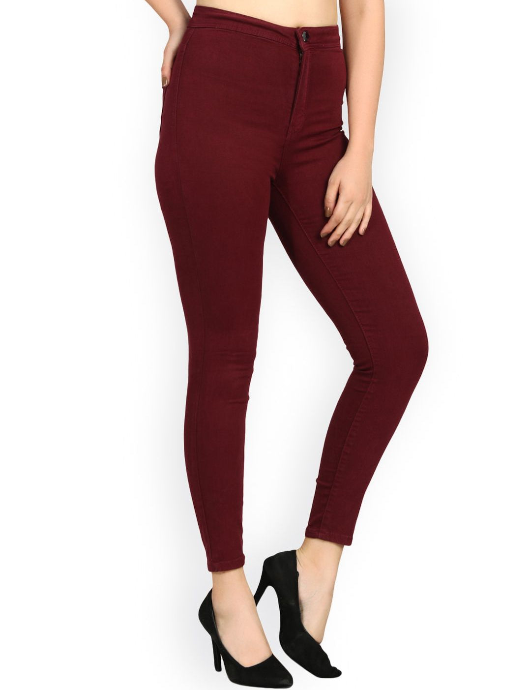 Kotty Women Maroon Skinny Fit High-Rise Clean Look Jeans