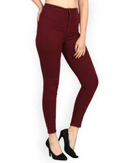 Kotty Women Maroon Skinny Fit High-Rise Clean Look Jeans