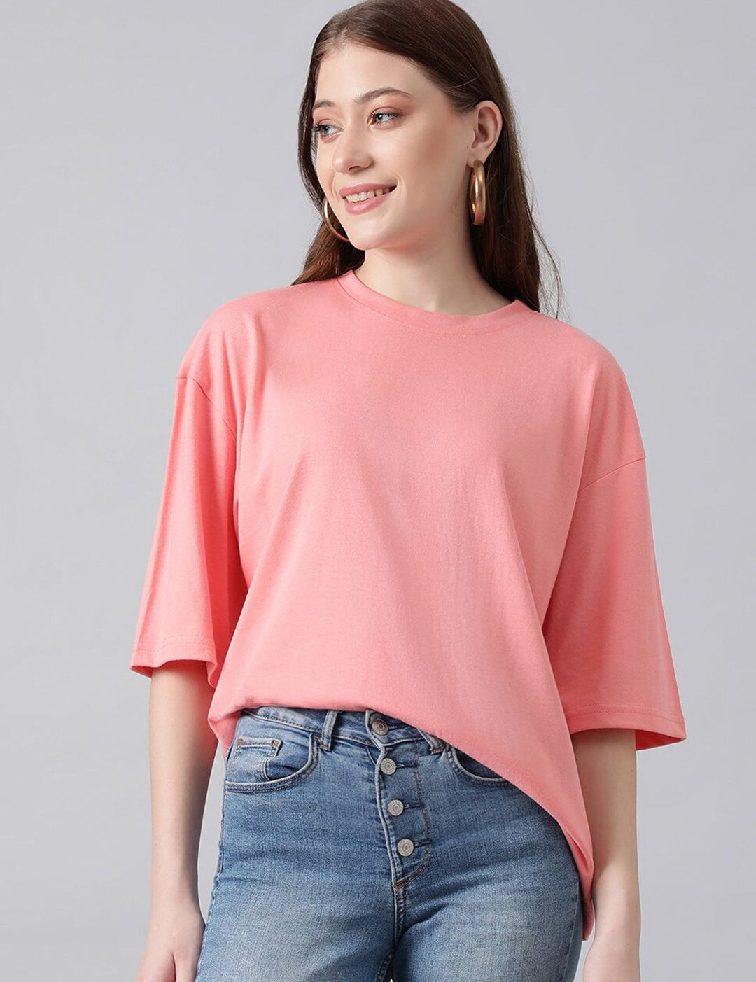 KOTTY Basics Basics Round Neck Drop-Shoulder Sleeves Oversized T-shirt