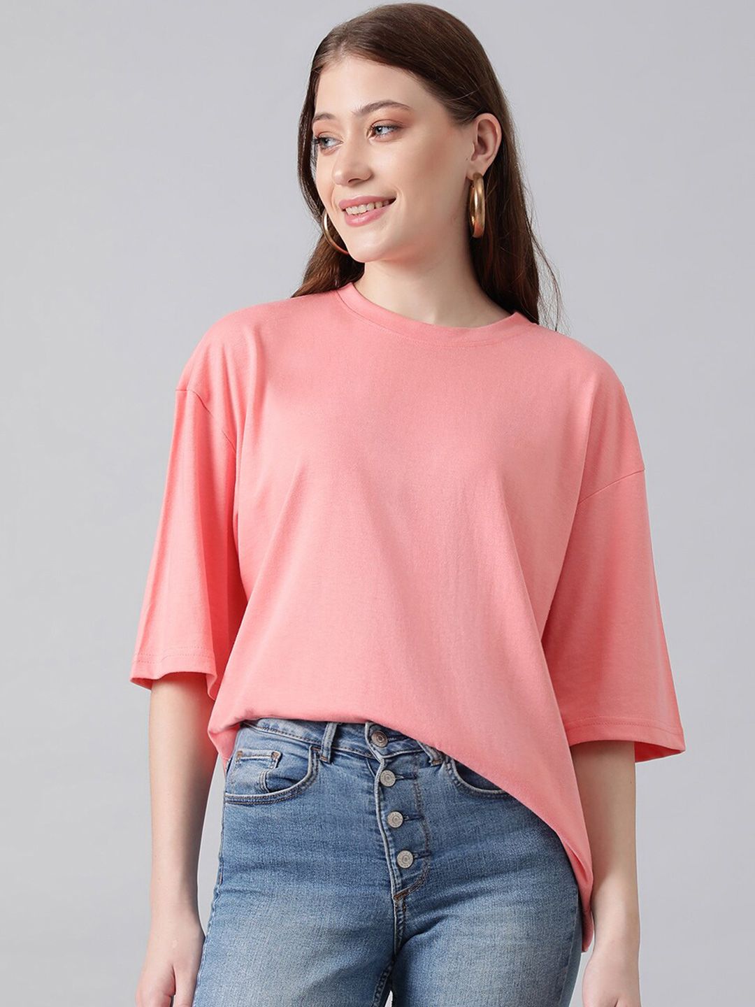 KOTTY Basics Basics Round Neck Drop-Shoulder Sleeves Oversized T-shirt
