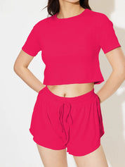 Kotty Pink Round Neck Top With Shorts