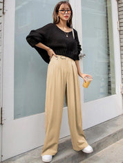 CURVE BY KOTTY Women Relaxed Straight Leg Fit High-Rise Easy Wash Pleated Trousers