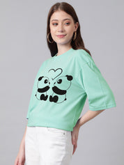 Kotty Graphic Printed Round Neck Drop-Shoulder Sleeves Oversized Fit Cotton T-Shirt