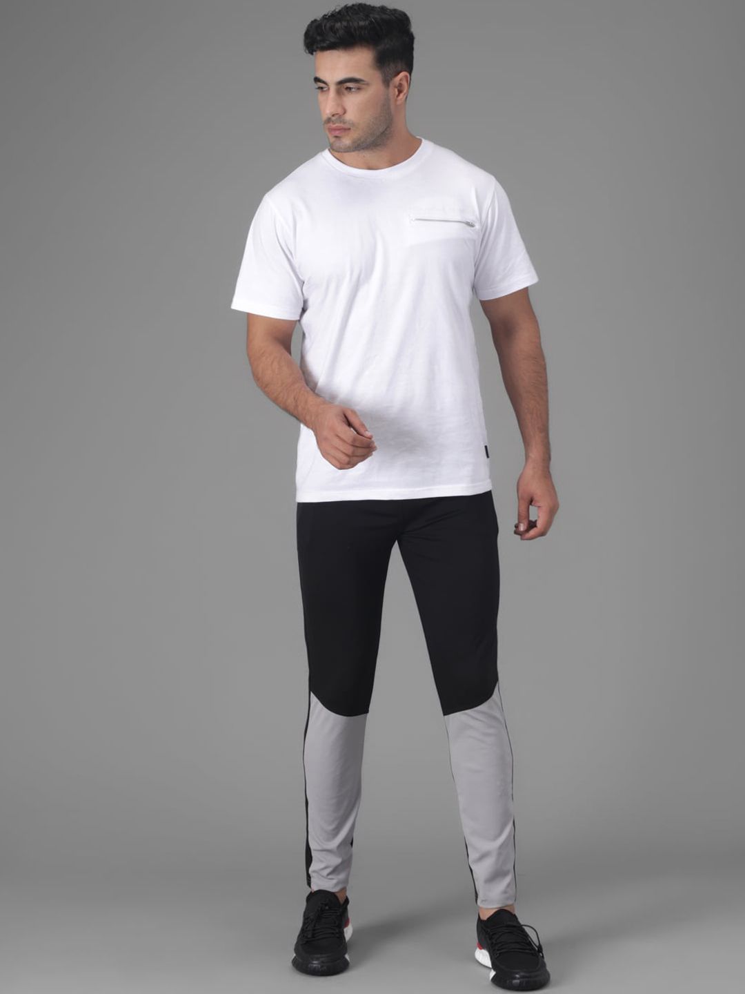 Kotty Men Black & Grey Colourblocked Track Pants