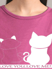 Kotty Women Purple Printed Round Neck T-shirt