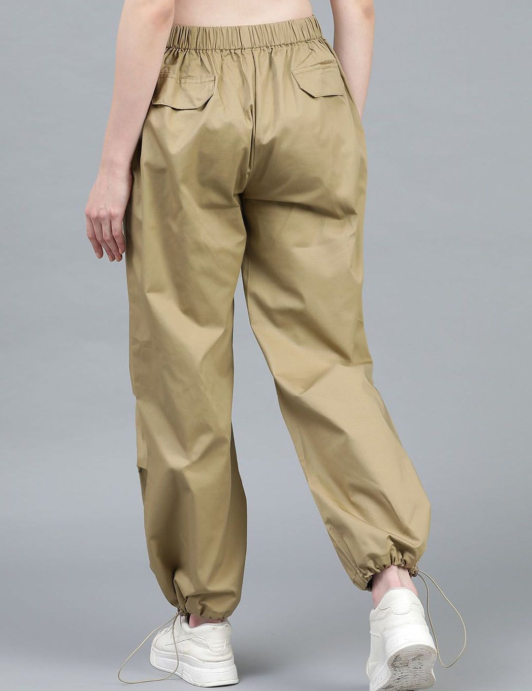 Kotty Women Brown High-Rise Easy Wash Cotton Cargos Trousers