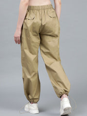 Kotty Women Brown High-Rise Easy Wash Cotton Cargos Trousers