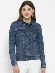 Kotty Women Blue Printed Denim Jacket