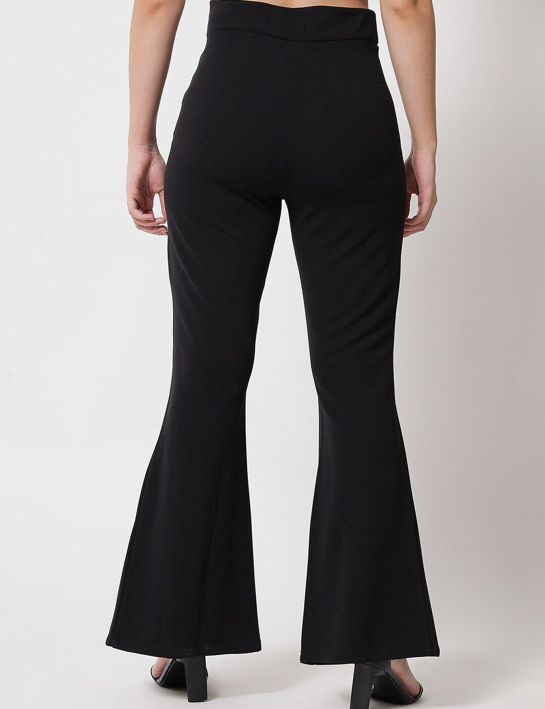 Kotty Women Black Relaxed Flared High-Rise Easy Wash Trousers