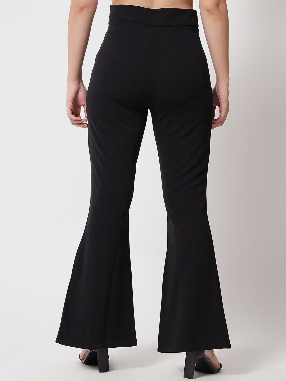 Kotty Women Black Relaxed Flared High-Rise Easy Wash Trousers